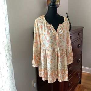 Medium DR2 top NWT petite floral Olivier pink yellow with brown medium